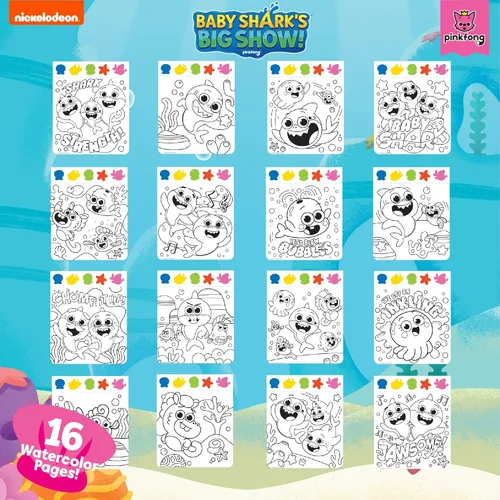 Miniatura 4 de Horizon Baby Shark - Bloc de arte de acuarela para colorear y juego de pintura, kit de pintura de acuarela de tiburón, gran juego de arte para niños