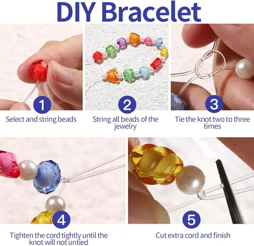 Miniatura 6 de FANDAMEI Cuerdas elásticas de 0.031 in para pulseras, cordón elástico de cristal para hacer joyas, cordón elástico transparente para abalorios, hilo