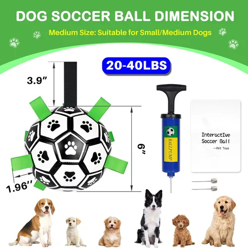 Miniatura 5 de Juguetes para perros con correas, pelota de fútbol de 6" Copa del Mundo, juguetes interactivos para perros para tirón de guerra, juego de jardín