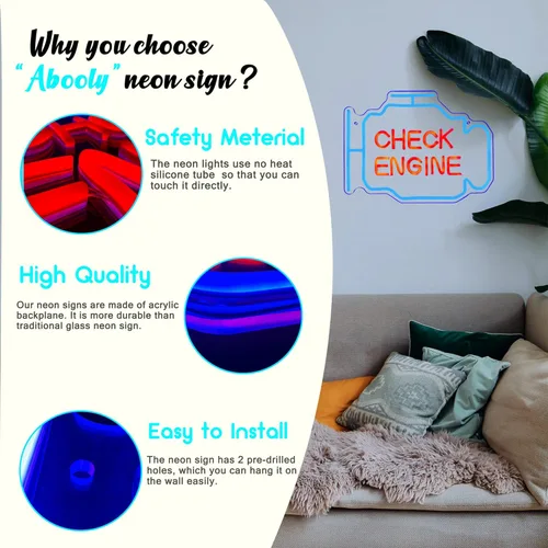 Miniatura 7 de Letrero de neón de Check Engine, decoración de garaje, letreros de neón LED para decoración de pared, letreros de neón personalizados para sala