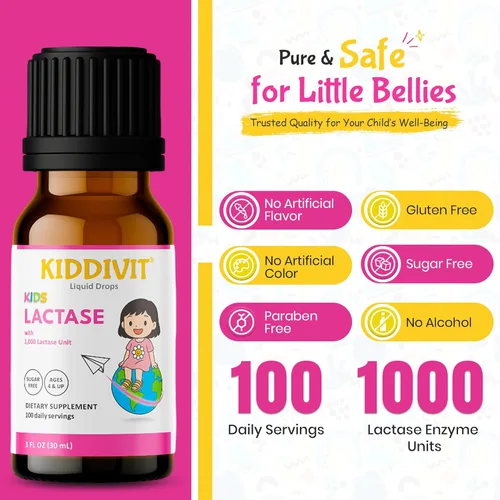 Miniatura 3 de Lactase Kids Drops 1000 unidades - 50 porciones diarias, 1 onza líquida (1.0 fl oz) - Digestión de lactosa y alivio de cólicos - Sin azúcar, sin