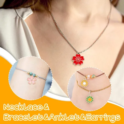 Miniatura 5 de Kigeli 120 dijes de flores para hacer joyas, varios metales mezclados con flores de primavera, flores de cerezo, colgantes de pulsera, colgantes