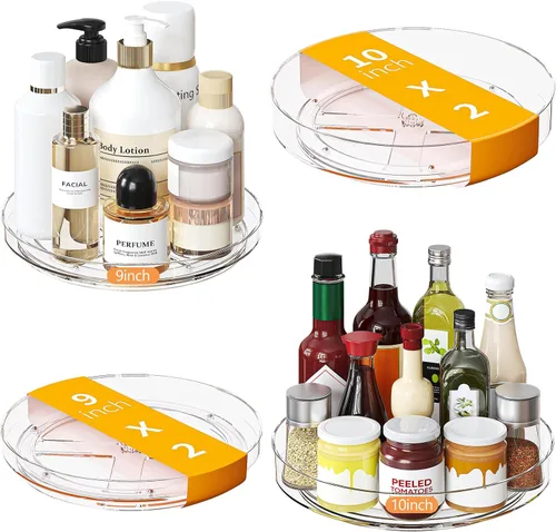 Miniatura 11 de Organizador Giratorio Lazy Susan de 2 Piezas, Bandeja Organizadora Giratoria Transparente de 9 Pulgadas para Superficie de Gabinete, Lazy Susan