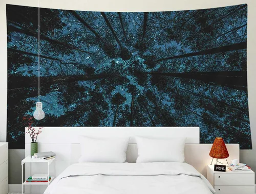 Miniatura 56 de EMMTEEY Tapiz de pared con bosque - Árbol de pino verde y niebla, arte de pared natural, 80x60 pulgadas, tapiz grande de estilo bohemio para sala