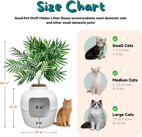 Miniatura 7 de Good Pet Stuff Caja de arena oculta para gatos con planta artificial, maceta redonda decorativa, filtro de carbón con ventilación para control