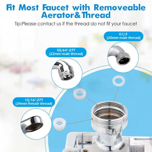 Miniatura 3 de Filtro de Agua para Lavabo de Baño Giratorio 1080 Extensor de Grifo Giratorio Purificador de Agua para Lavabo Elimina Cloro, Sabor, Olor Más del 99%