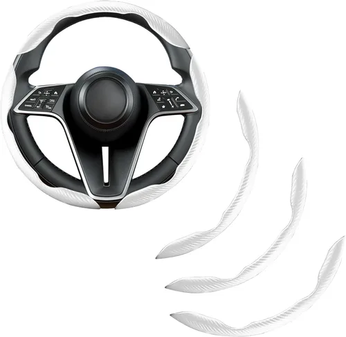 Miniatura 12 de Funda de volante de fibra de carbono, juego de 2 piezas con diseño de mariposa segmentado de agarre antideslizante y cómodo, fácil instalación