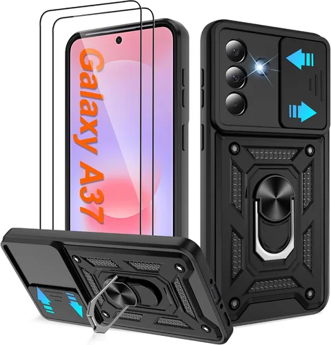 Miniatura 153 de ATUMP Funda para T-Mobile Revvl V Plus 5G con protector de pantalla HD con cubierta de cámara deslizante, soporte de anillo de rotación de 360° Negro