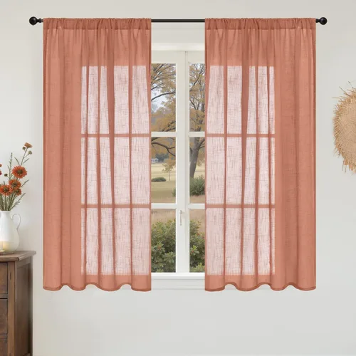 Miniatura 78 de BGment Cortinas de lino café de 30 pulgadas de largo para ventana pequeña, cortinas de media ventana beige semitransparentes ligeras con bolsillo