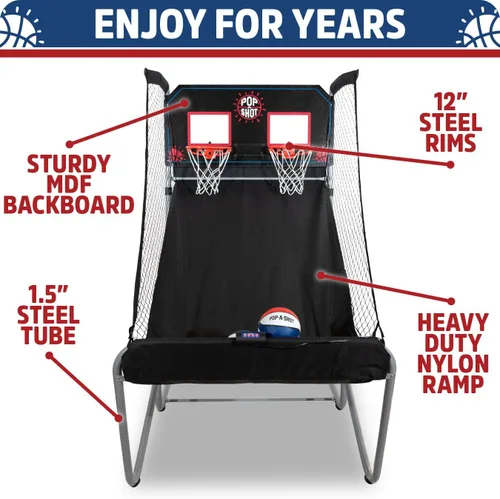 Miniatura 3 de Pop-A-Shot - Home Dual Shot Juego de baloncesto arcade para el hogar Aro de puntuación con sensor, 16 modos de juego, 7 bolas Plegable para un