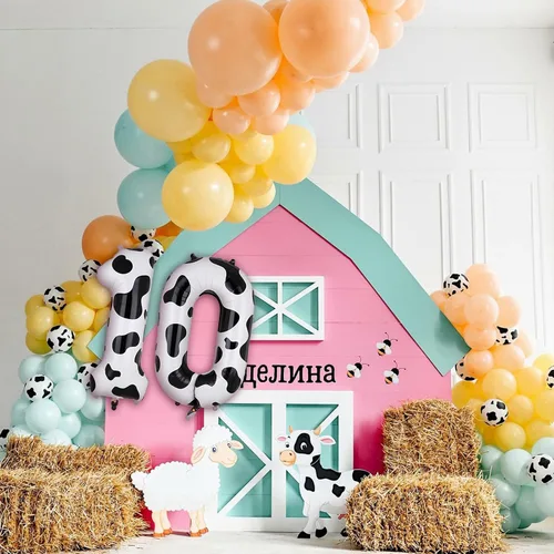 Miniatura 4 de Globos con estampado de vaca de 40 pulgadas, globo de número 0 blanco y negro con temática de vaquera, suministros de decoración de fiesta
