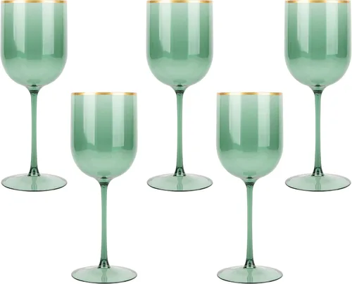 Juego de 10 copas de vino de plástico con borde dorado, copas de vino elegantes copas de vino de plástico duro Champaign tazas en tallo de 12 onzas