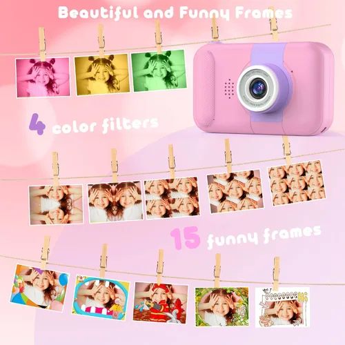 Miniatura 6 de Cámara para niños con lente giratoria de 180° para selfie y video, cámaras de video digitales HD para niños pequeños con tarjeta SD de 32 GB, ideal