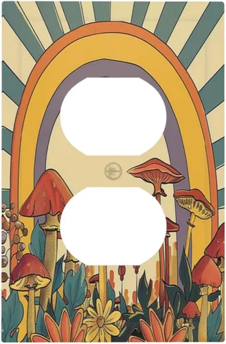 Miniatura 84 de Cubiertas de Interruptor de Luz de Palanca Simple con Diseño Abstracto de Sol Amanecer Retro, Placa Decorativa Arcoíris Atardecer de 1 Gang, Placa