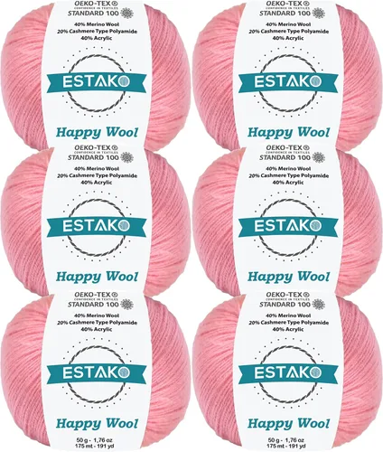 Miniatura 17 de Estako Happy Wool (paquete de 2 madejas) 40% lana merino 20% cachemira tipo poliamida 40% acrílico peso fingering hilo suave para tejer y crochet