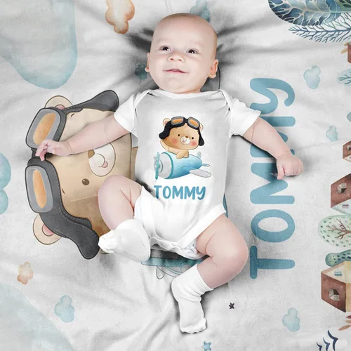 Miniatura 2 de ZouZou Mantas de bebé personalizadas con nombre, mantas de bebé personalizadas para niños, manta de bebé de avión, el mejor regalo para bebé, recién