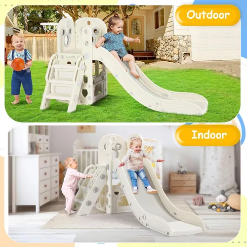 Miniatura 7 de MAMIZO Tobogán 6 en 1 para niños pequeños, tobogán extra largo para niños, juego de escalada para interiores y exteriores, con aro de baloncesto