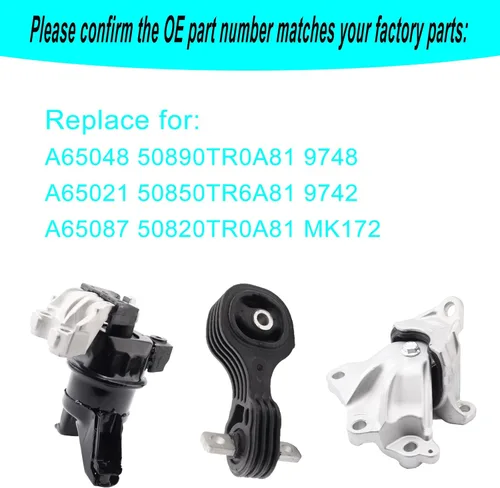 Miniatura 3 de Juego de 3 soportes de motor y montaje Trans compatibles con Honda Civic 1.8L Coupe/Sedan 2012-2015 repuesto para A65048 A65021 A65087 50890TR0A81