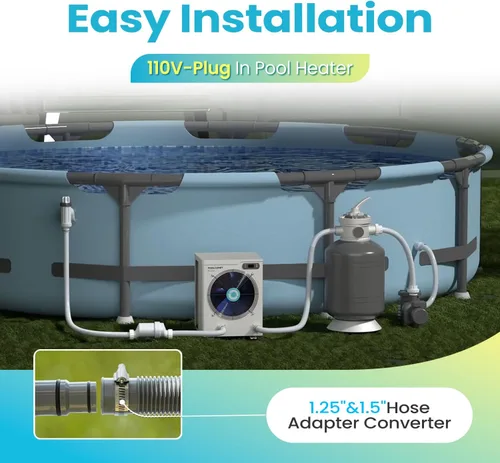 Miniatura 4 de POOLCOMFT Calentadores eléctricos con bomba de calor para piscinas sobre el suelo de hasta 5000 galones, máximo 15980 BTU, 110V-120V/60Hz, alta