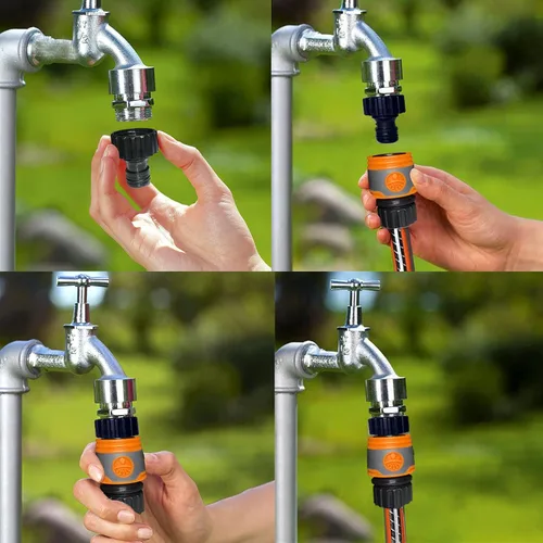 Miniatura 5 de 18 piezas de manguera de jardín de conector rápido de manguera de agua de plástico de 3/4 pulgadas, conectores macho y hembra, adaptadores