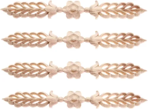 Paquete de 4 apliques de madera para muebles, 9.6 x 1.4 in/9.65 x 1.38 pulgadas, calcomanías laterales centrales de flores de hojas para gabinete,