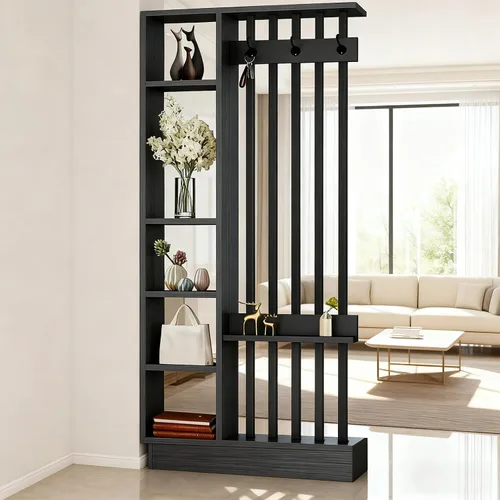 Miniatura 15 de Divisor de pared de habitación con estantes, pantalla de división de entrada de piso a techo, divisor de habitación independiente con estante