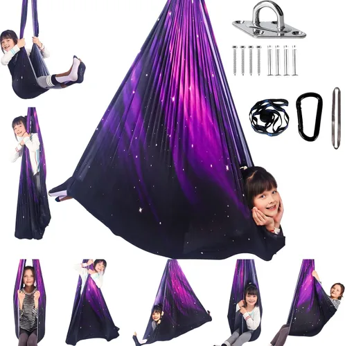 Miniatura 10 de Columpio sensorial para niños, terapia interior y exterior, hamaca para acurrucarse, con capacidad para hasta 300 libras, con kit de colgador