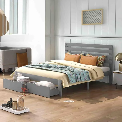 Miniatura 3 de Base de cama Queen con cajón de almacenamiento, base de cama de plataforma con cabecero, cámaras de base de colchón, soporte de listones de madera