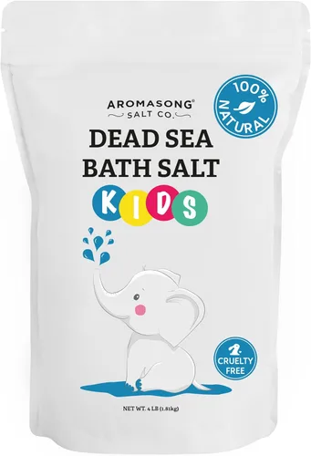 Aromasong Sal del Mar Muerto para niños, 4 libras, paquete resellable grande de grano fino, 100% pura y natural.