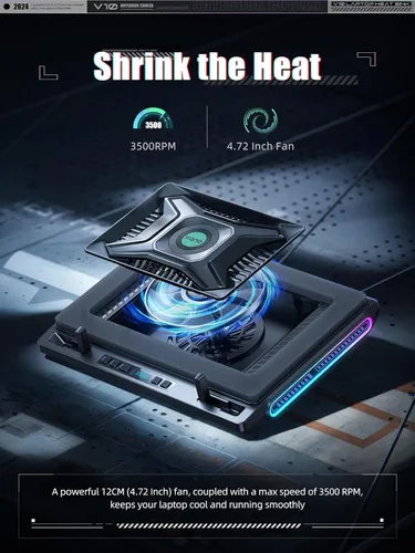 Miniatura 8 de llano V10 Almohadilla de Refrigeración para Laptop de Juegos, Enfriador de Laptop RGB con Potente Ventilador Turbo Externo de 4.72 Pulgadas, Negro