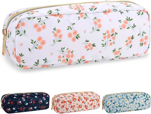 Miniatura 82 de izuzta Bolsa de maquillaje pequeña de nylon para bolso, linda bolsa de cosméticos con cremallera, bolsa de maquillaje preppy, Azul, Mini 2-Azul