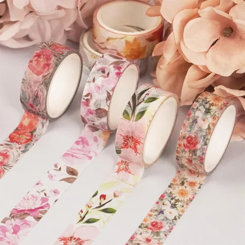 Miniatura 8 de YUBBAEX 10 rollos de cinta Washi con flores de primavera, juego de cintas decorativas para enmascarar (tono cálido)