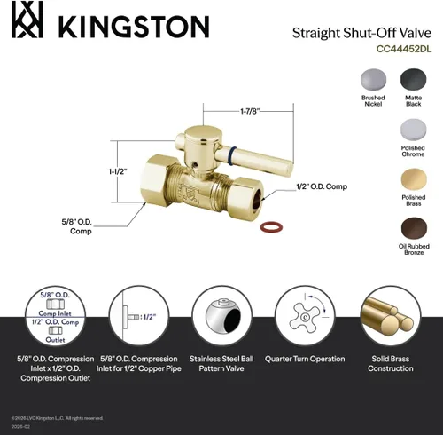 Miniatura 3 de Kingston Brass Elements of Design CC44458DL Concord - Válvula de parada recta de 1/2 pulgada IPS x 1/2 pulgada OD Comp de 5/8 pulgadas, níquel
