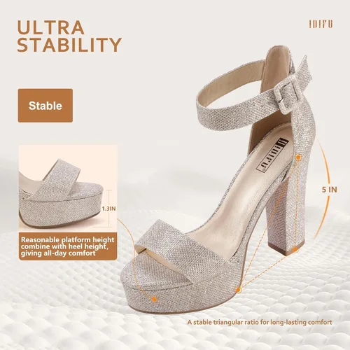 Miniatura 6 de IDIFU - Tacones de plataforma de 5pulgadas para mujer, sandalias Sabrina IN5 de tacón alto y grueso, correa de tobillo, zapatos sexis y elegantes