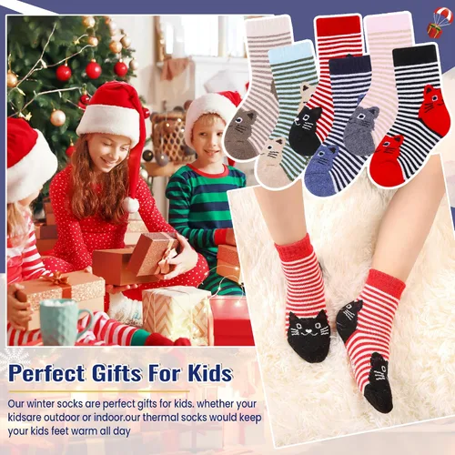 Miniatura 83 de Eocom 6 pares de calcetines de invierno cálidos de lana para niños y niñas