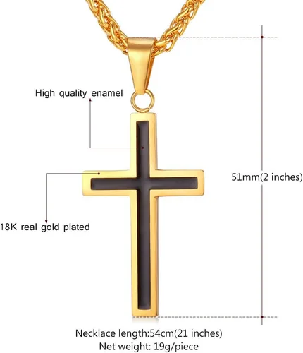 Miniatura 5 de U7 Simple Cross Necklace for Men Women, Stainless Steel Silver Black Gold Latin Cross Pendant Necklaces, Custom Engravable, Length 22-24 Inches