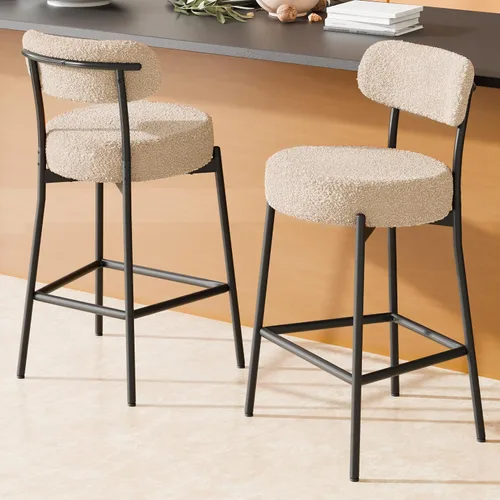 Miniatura 37 de Boucle - Juego de 2 taburetes de bar de altura de mostrador de 28 pulgadas, taburetes de bar modernos con asiento redondo de 4 pulgadas de grosor