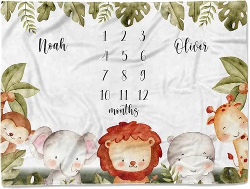 Miniatura 13 de MDPrints - Manta personalizada de hitos individuales, mantas mensuales personalizadas para bebés con nombre para niños y niñas, 30 x 40 y 50 x 60