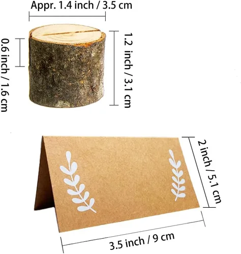 Miniatura 6 de 12 tarjeteros de madera rústica con 15 tarjetas de lugar de papel Kraft, soporte para números de mesas de madera, soportes para tarjetas de nombre