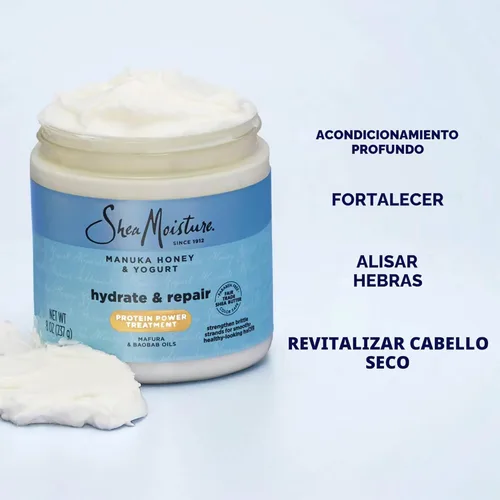 Miniatura 7 de SheaMoisture Champú y acondicionador, hidratación y reparación de miel de manuka y yogur + tratamiento potencial de proteínas, mascarilla capilar