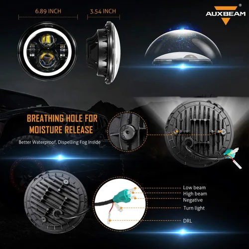 Miniatura 3 de Auxbeam Faros delanteros LED de 7 pulgadas aprobados por DOT para Jeep Wrangler JK JKU Unlimited TJ LJ CJ 1997-2018, faros delanteros redondos de 7