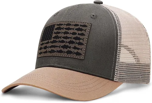 Miniatura 24 de Sombrero de camionero con bandera de pez estadounidense, regalos de pesca para hombres, sombrero de pesca Snapback perfecto para pesca y uso diario