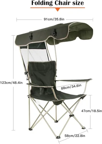 Miniatura 2 de Silla plegable portátil, toldo para camping, césped, playa, almohadilla reforzada, verde oscuro y caqui (caqui)