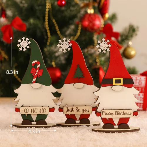 Miniatura 7 de Juego de 3 decoraciones de mesa de Navidad con gnomos de madera, decoración navideña para el hogar, oficina, chimenea, centro de mesa