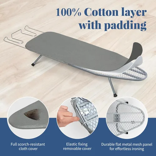 Miniatura 3 de BlissBoard - Tabla de planchar de mesa con soporte para planchar, pequeña tabla de planchar plegable con cubierta resistente al calor, mini mesa