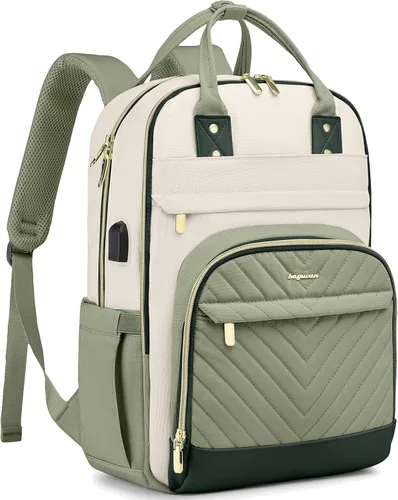Miniatura 19 de Mochila para laptop para mujer, mochila de viaje de trabajo de 15.6 pulgadas con cargador USB, mochila universitaria impermeable, mochila