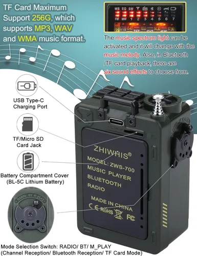 Miniatura 4 de ZHIWHIS Radio de onda corta con Bluetooth, radio portátil con temporizador de sueño, radios de onda corta Weather AM FM con el mejor sonido