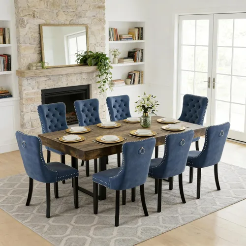 Miniatura 36 de Juego de mesa de comedor extensible de 5 piezas para 4, mesa de cocina de madera marrón de 63-78.7 pulgadas con 4 sillas acolchadas beige, juego