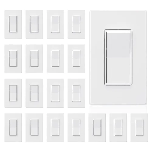 Miniatura 14 de ELEGRP Interruptor de luz decorativo de un solo polo con placa sin tornillos, 15 A 120-277 V, reemplazo del interruptor basculante de paleta