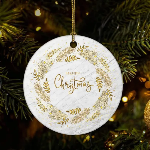 Adornos de recuerdo de Navidad, adornos de cerámica de mármol de Navidad, adornos de regalo de mármol natural, adornos colgantes para árbol de